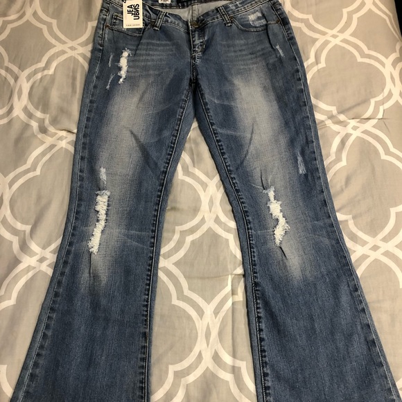 Light blue Women’s Jeans Urban Behavior stretch stone wash rips low cut slim fit - Picture 4 of 11